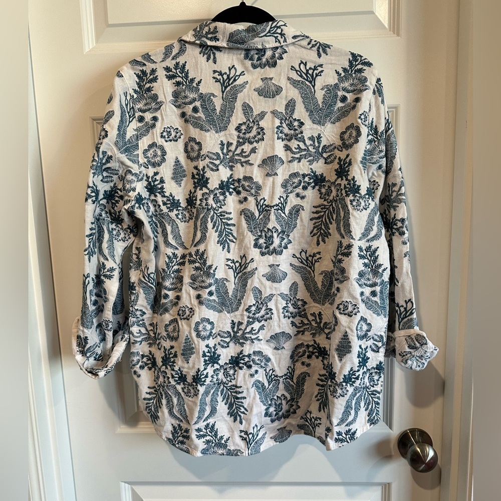 Calypso St. Barth Embroidered Linen Blend Button-Down Shirt - EUC - Picture 2 of 4